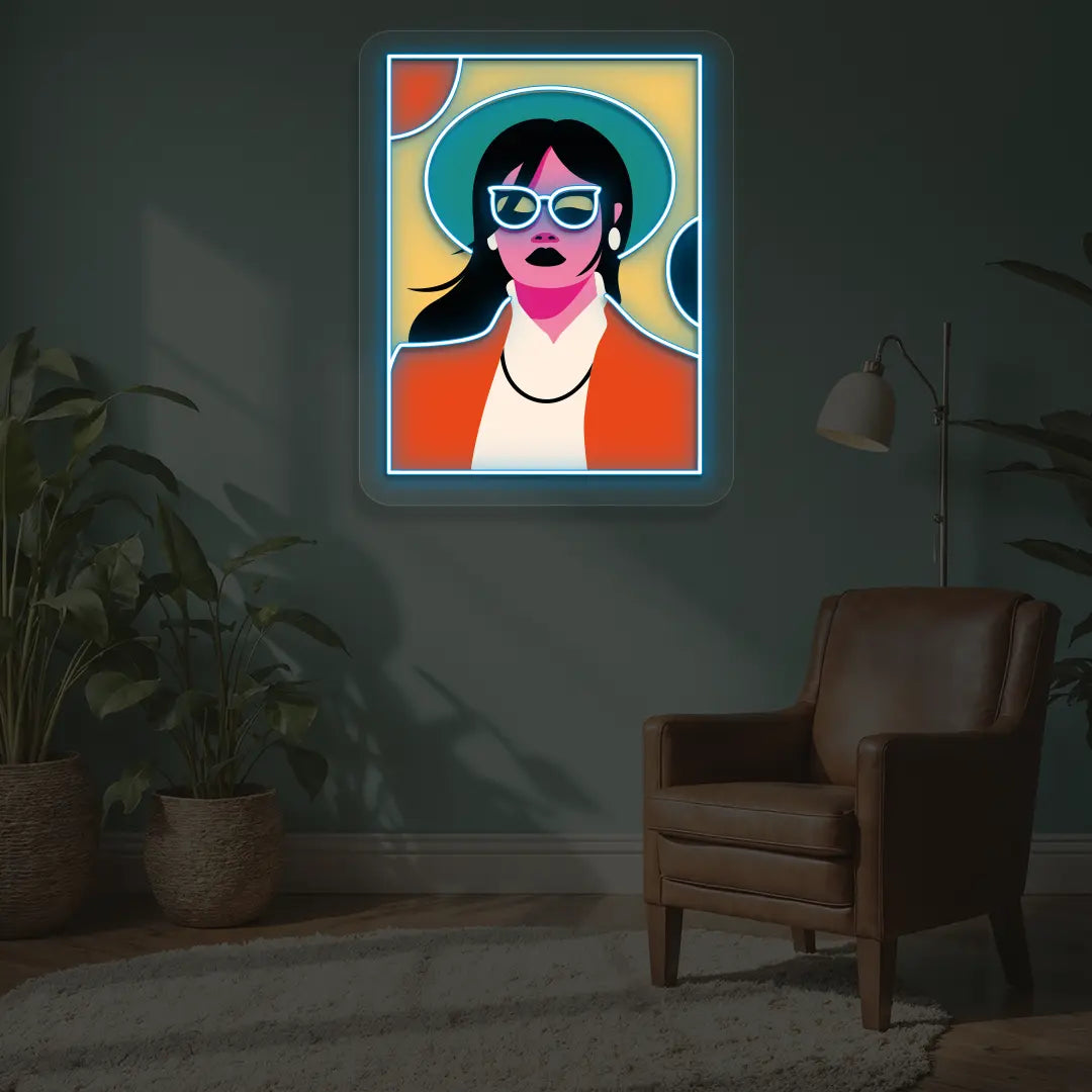 Pop Art Women Neon Artwork in Iceblue color