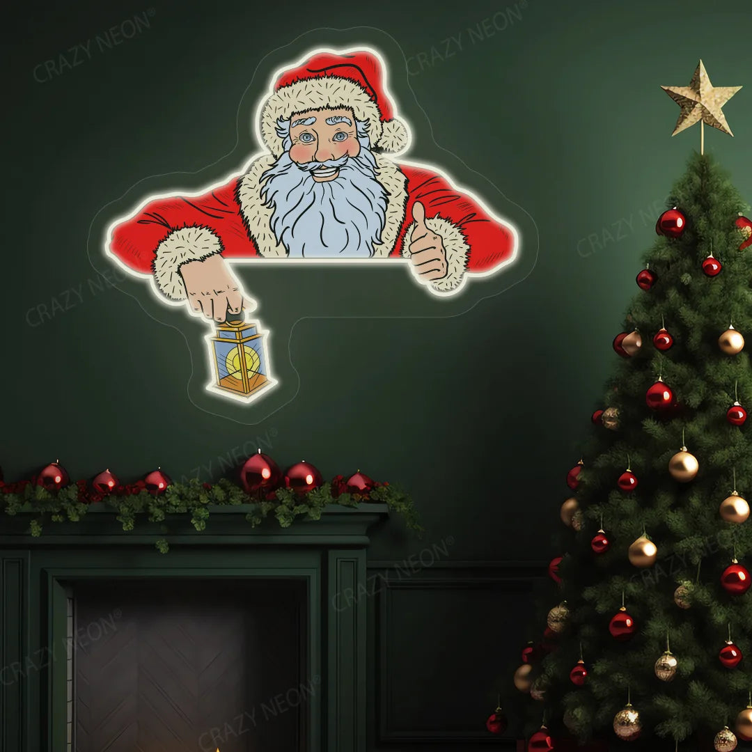 Santa Claus With Lamp Neon Artwork | Warmwhite