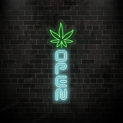 Weed Leaf Open Sign