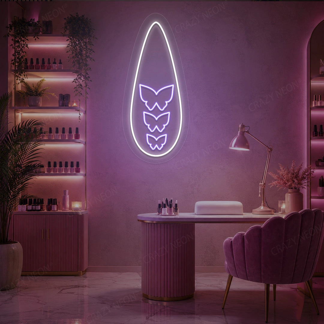 Butterfly Wings Nail Neon Sign