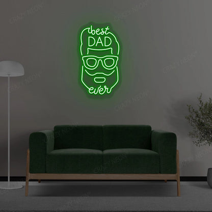 Best Dad Ever With Face Neon Sign | Green