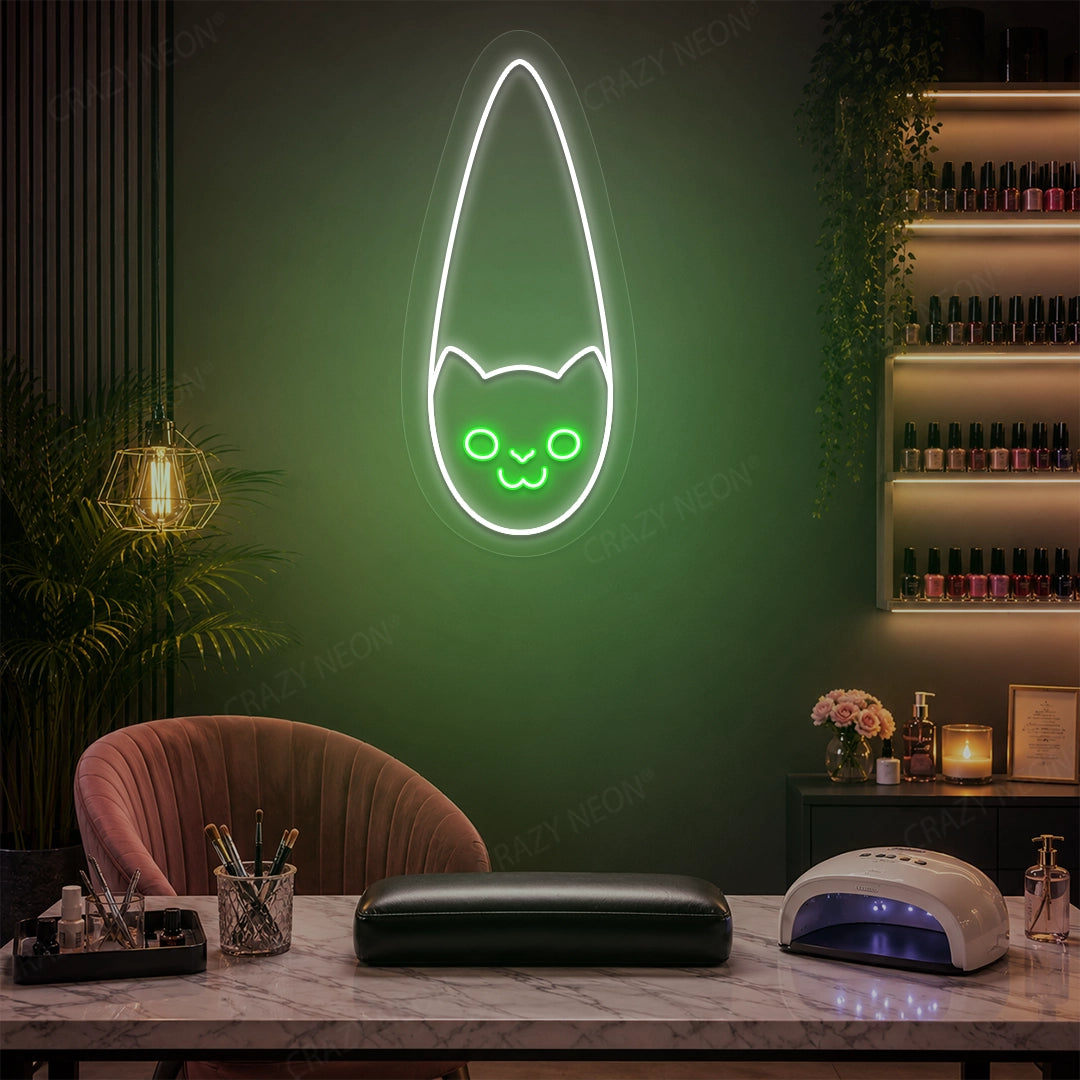 Kitty Nail Neon Sign in Green Color