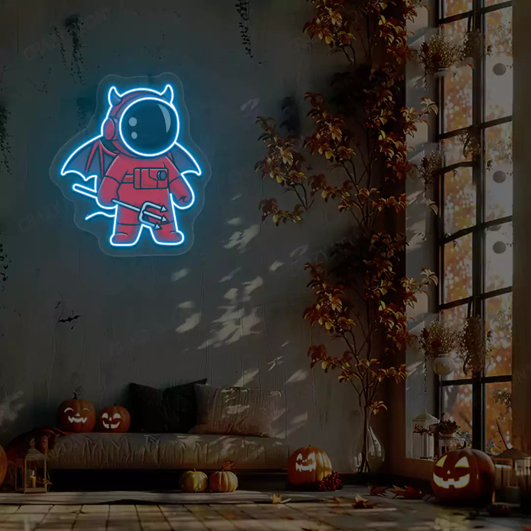 Devil Astronaut Neon Artwork | Iceblue