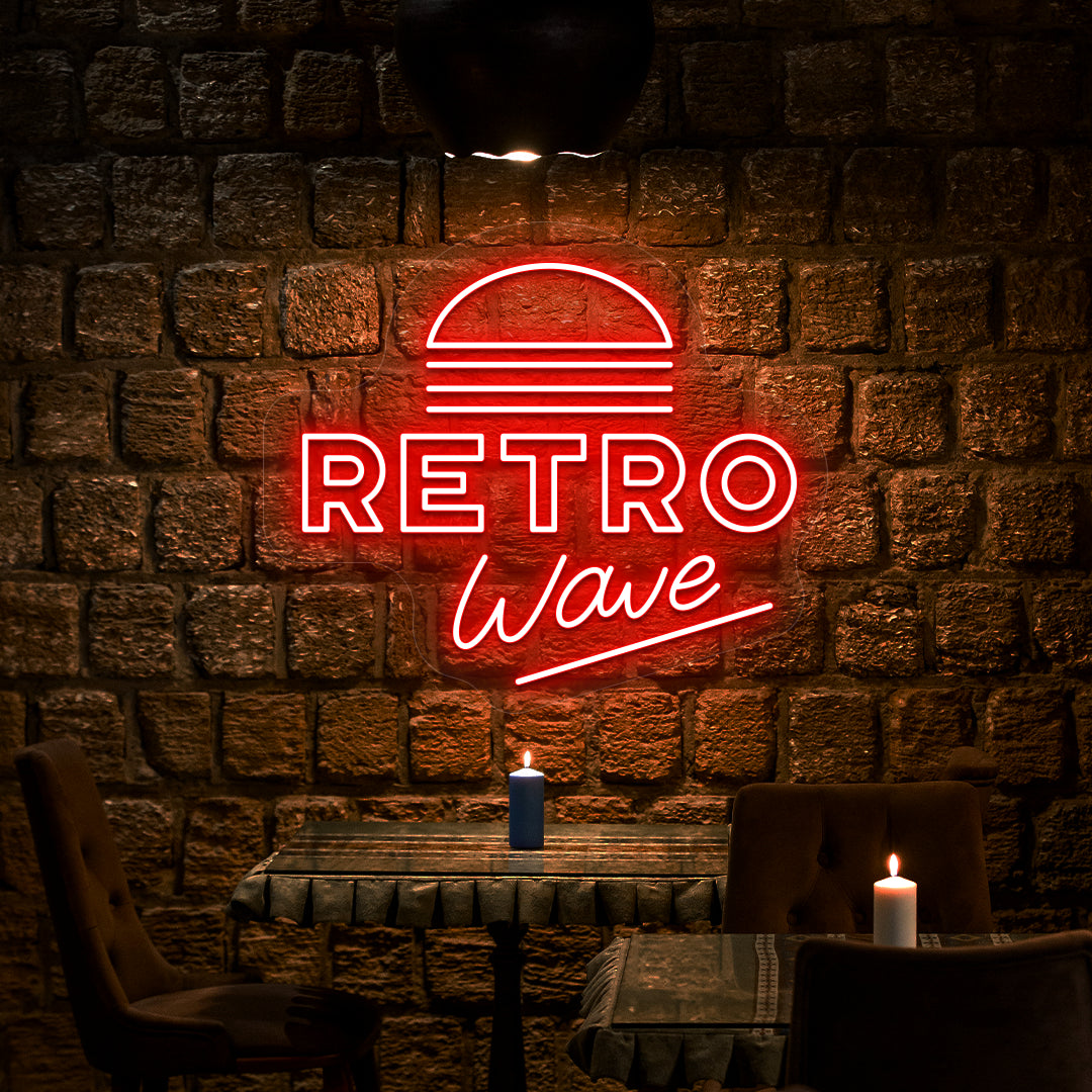 red retro wave vintage neon sign mounted on a wall