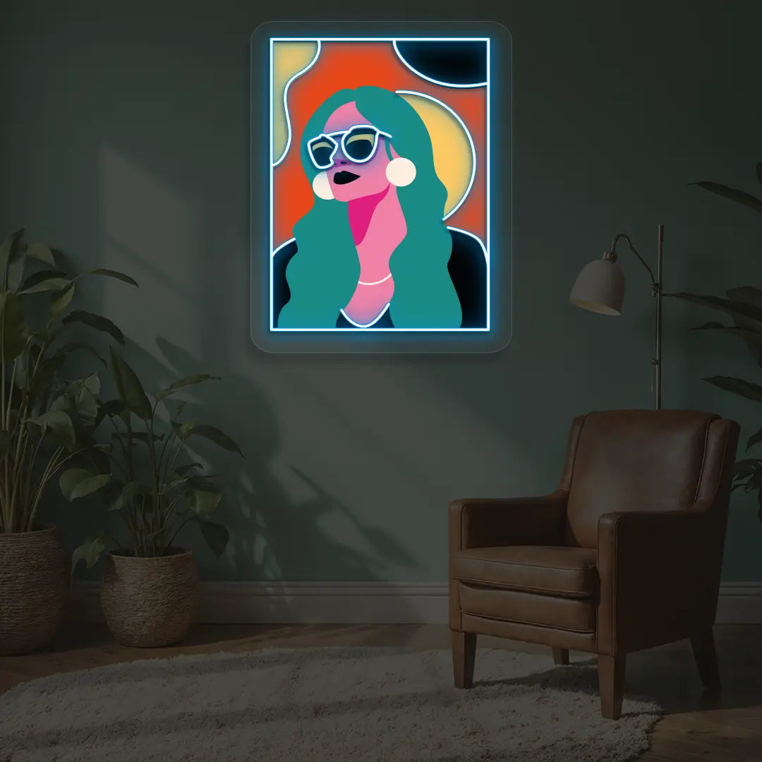 Chic Diva Neon Artwork in Iceblue color