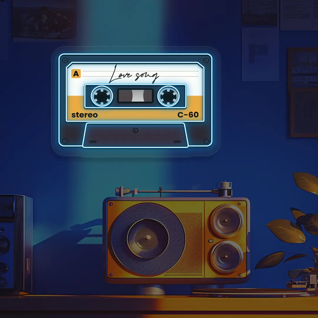 Love Song Cassette Neon Artwork in Iceblue color