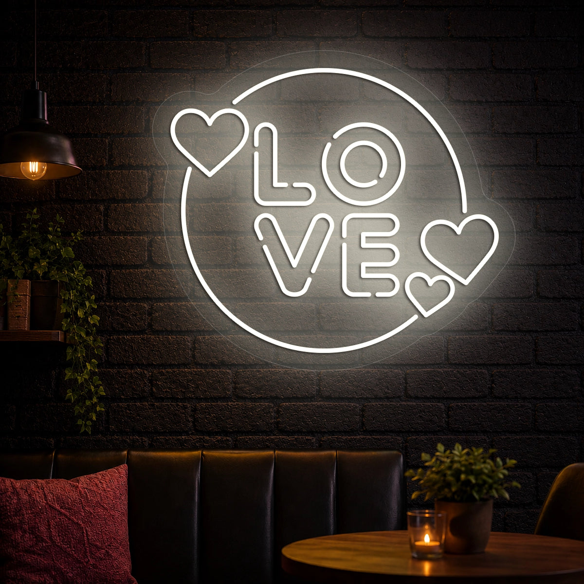 Circle of Love Neon Sign in White color
