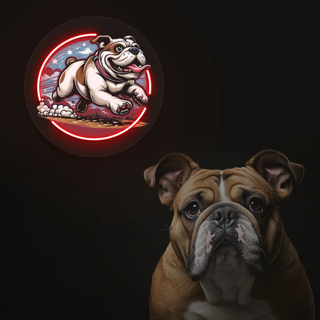 Zoomies Bulldog Run Neon Artwork in Red Color