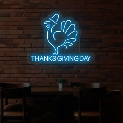 Thanksgiving day turkey neon Sign in ice blue