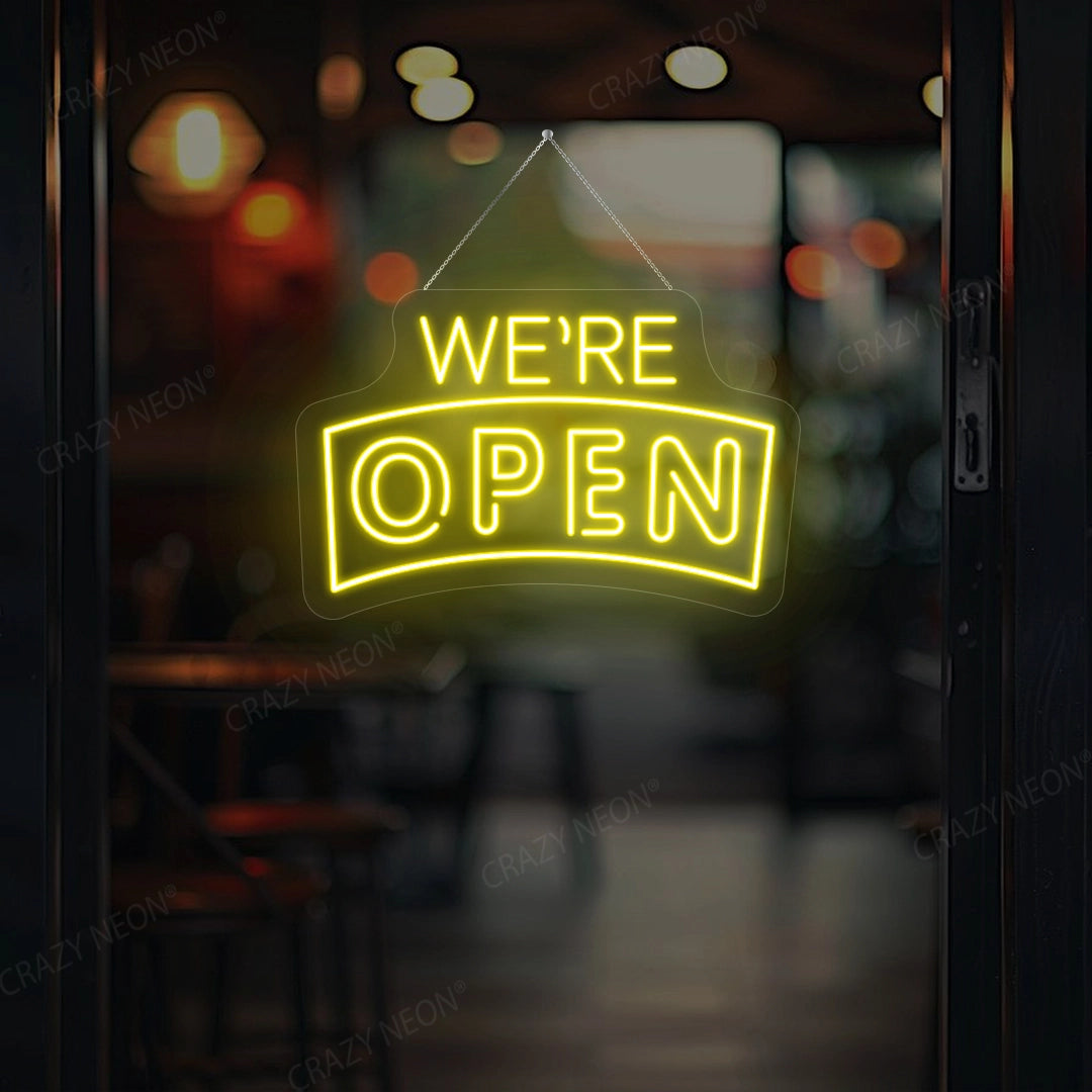 We're Open Arc Shape Sign | yellow