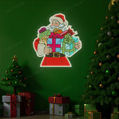 Santa Claus With Gift Neon Sign | Warm White