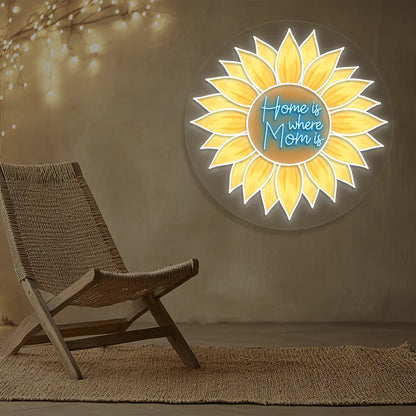 Home Is Where Mom Is Sunflower Neon Artwork in Iceblue Color