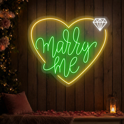 Marry Me Romantic Wedding Neon Sign in Green color