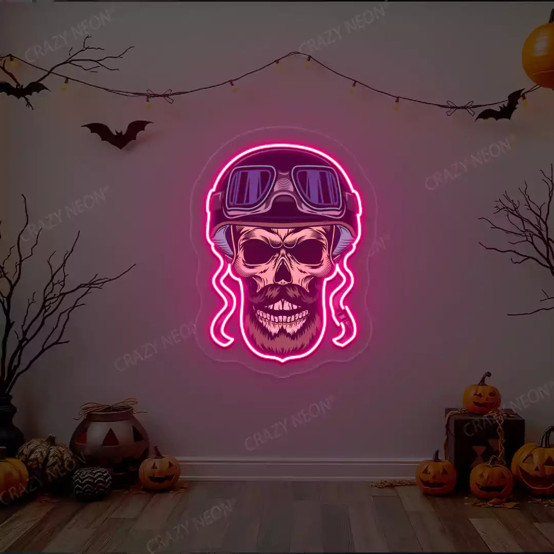 Aviator Skull Neon Artwork | Pink