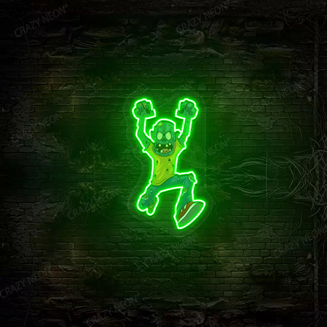 Angry Zombie Attack Neon Artwork | Green