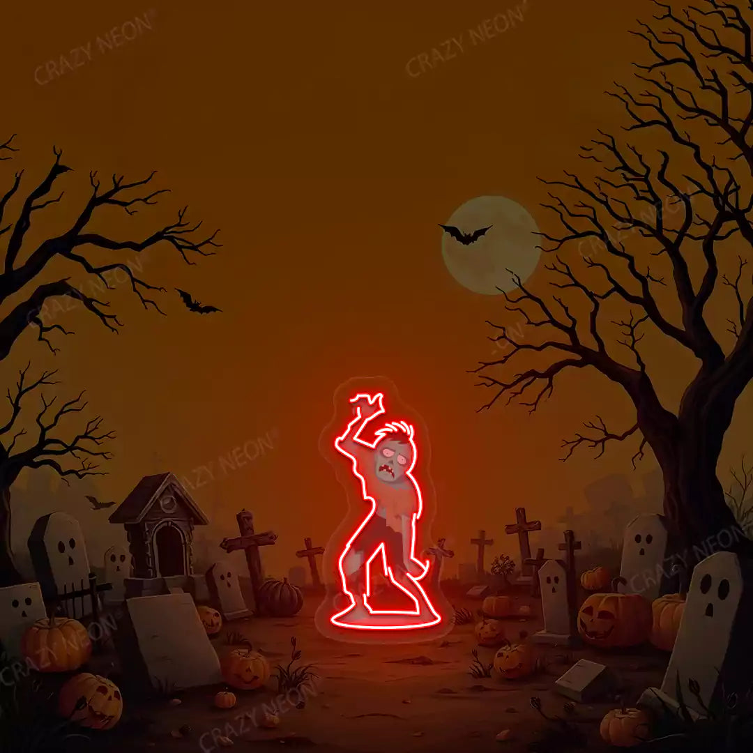 Graveyard Zombie Neon Artwork | Red