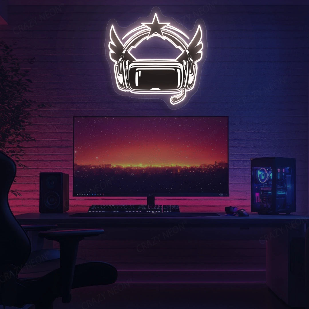 VR Powered Headphone Neon Artwork in warmwhite color