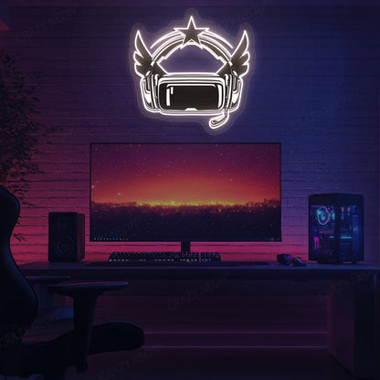 VR Powered Headphone Neon Artwork in warmwhite color