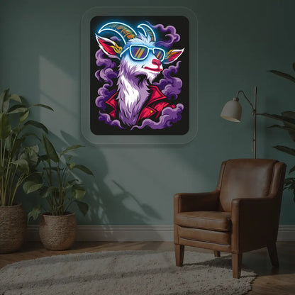 Stylish Goat with Sunglasses Neon Artwork in Iceblue color