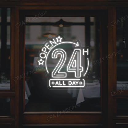 Open 24 Hours All Day Sign | White