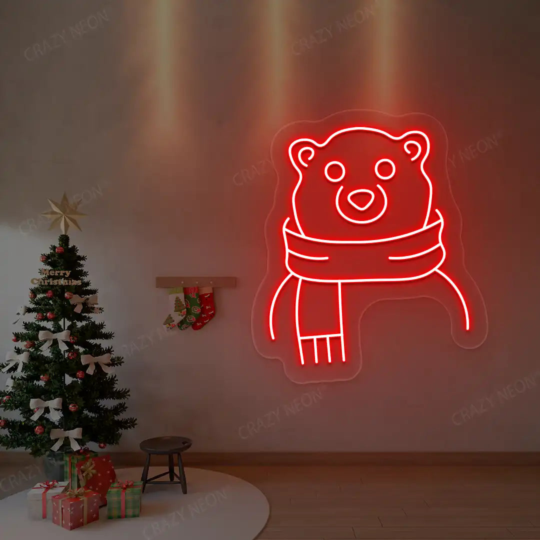 Scarfed Bear Neon Sign | Red