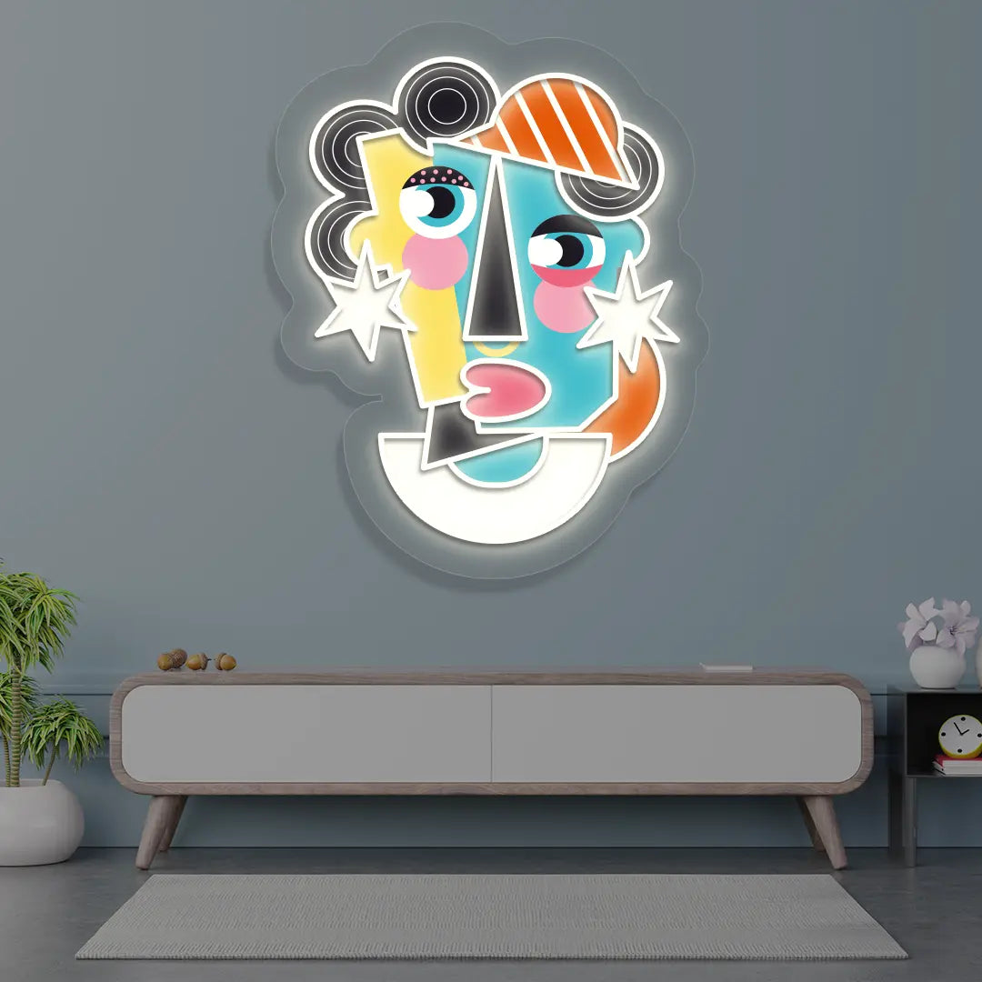 Radiant Mask Abstract Neon Artwork Sign in Warmwhite color