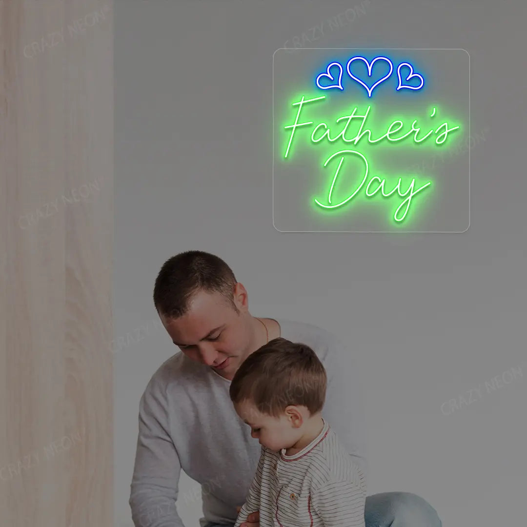 Father's Day With Three Hearts Neon Sign | Green