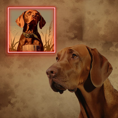 Vizsla Close up Portrait Neon Artwork in Red Color