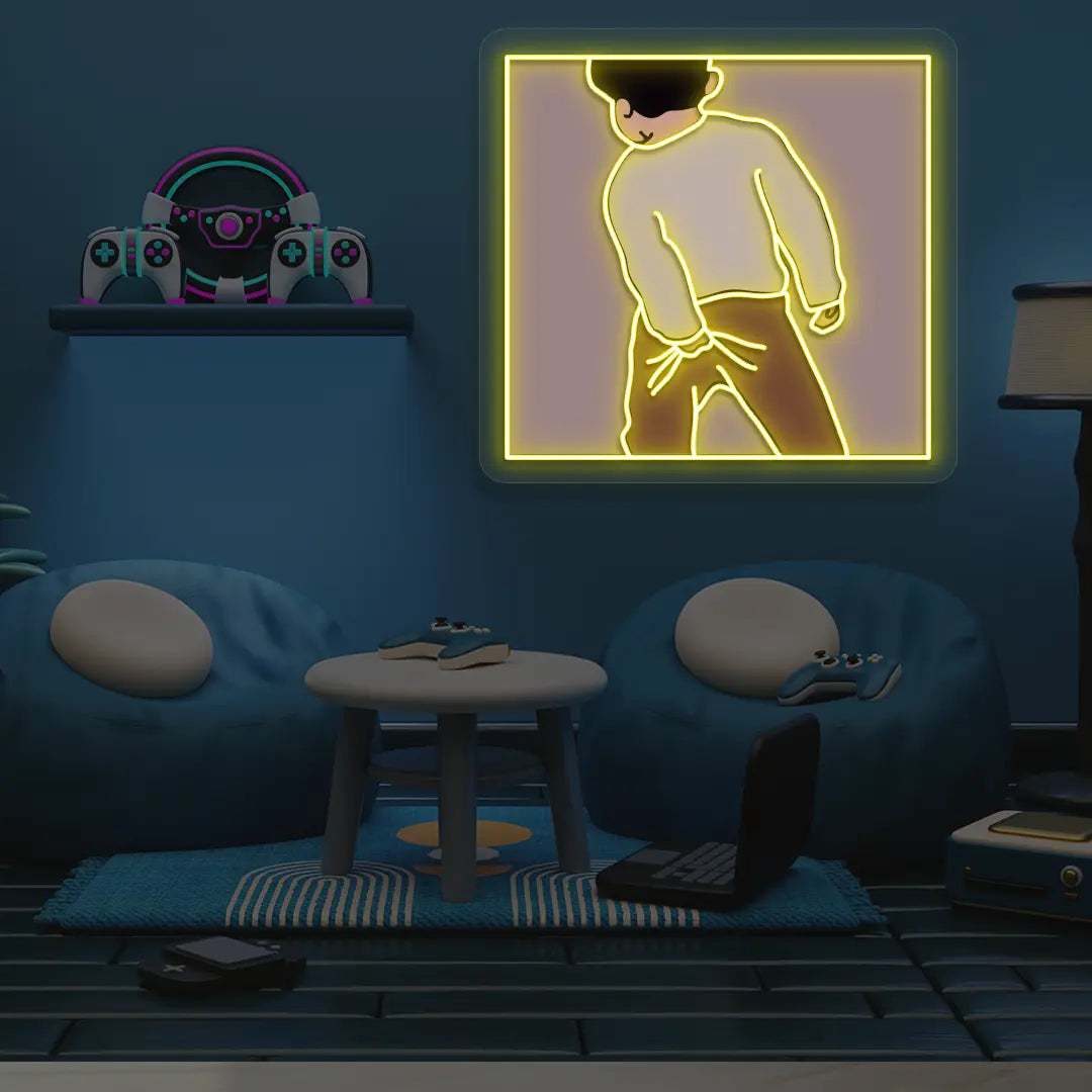 Scratching A** Neon Artwork in yellow color