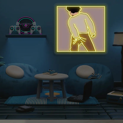 Scratching A** Neon Artwork in yellow color