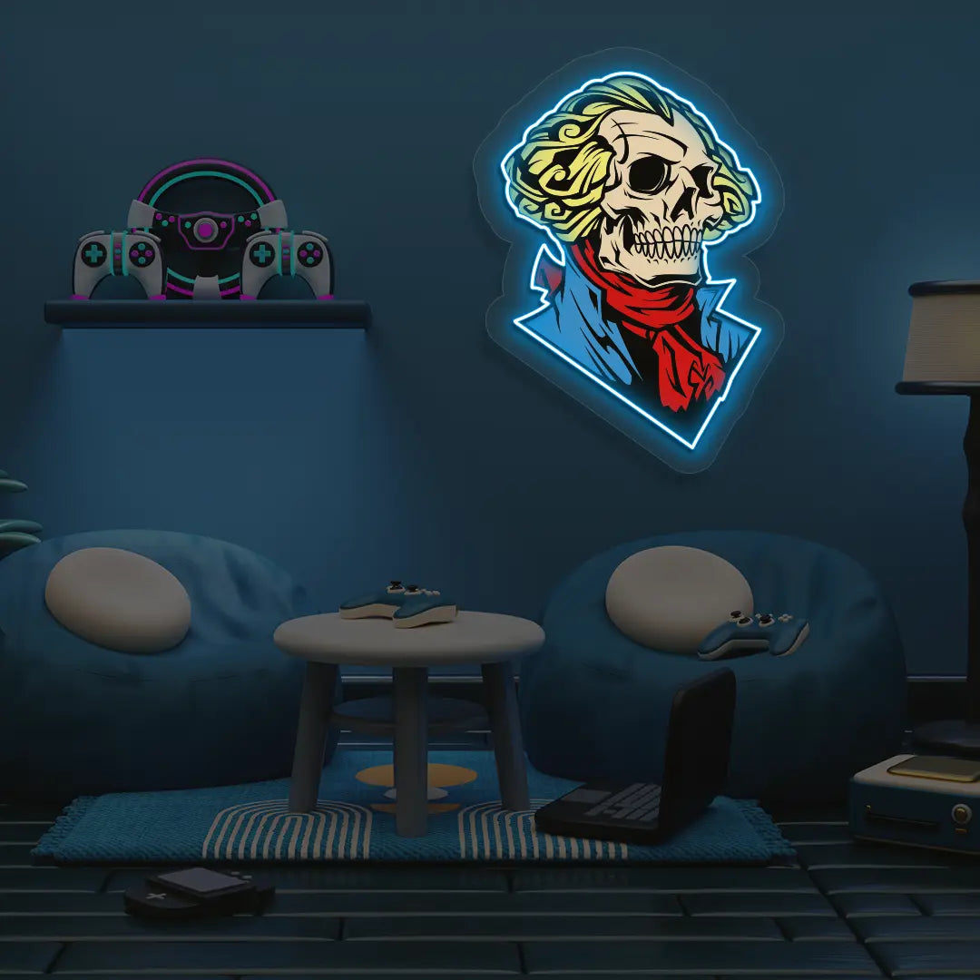 Washington Skull Neon Artwork in iceblue color