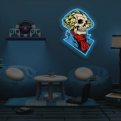 Washington Skull Neon Artwork in iceblue color