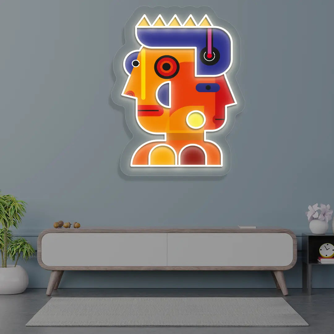 Prism Face Abstract Neon Artwork in warmwhite color