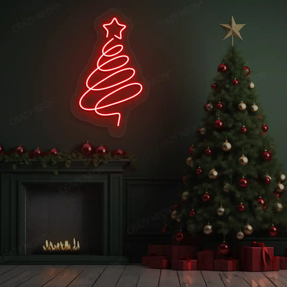 Spiral Christmas Tree Neon Sign | Red