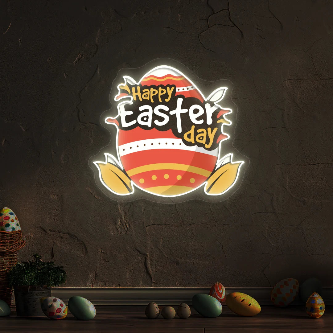 Happy Easter Day Egg Neon Artwork in White Color