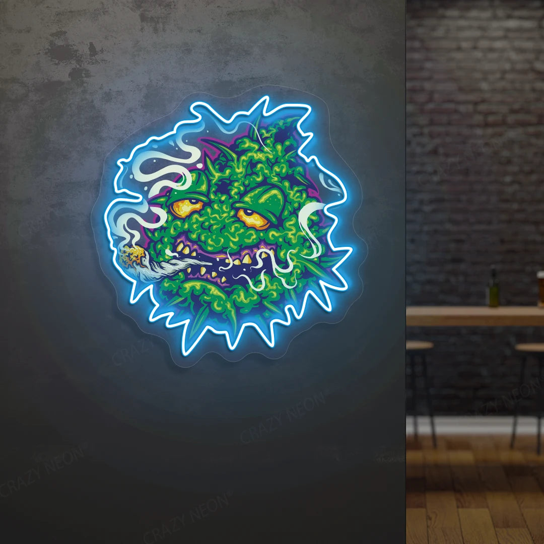 Trippy Weed Monster Neon Artwork In Iceblue color