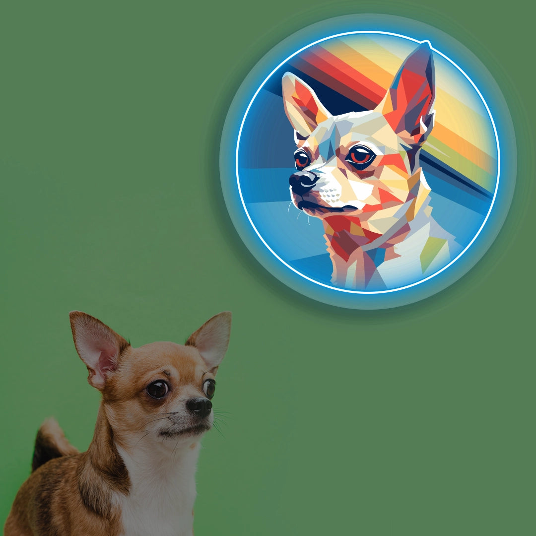 Retro Portrait Chihuahua Neon Artwork in Iceblue color