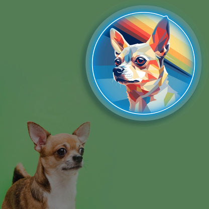 Retro Portrait Chihuahua Neon Artwork in Iceblue color