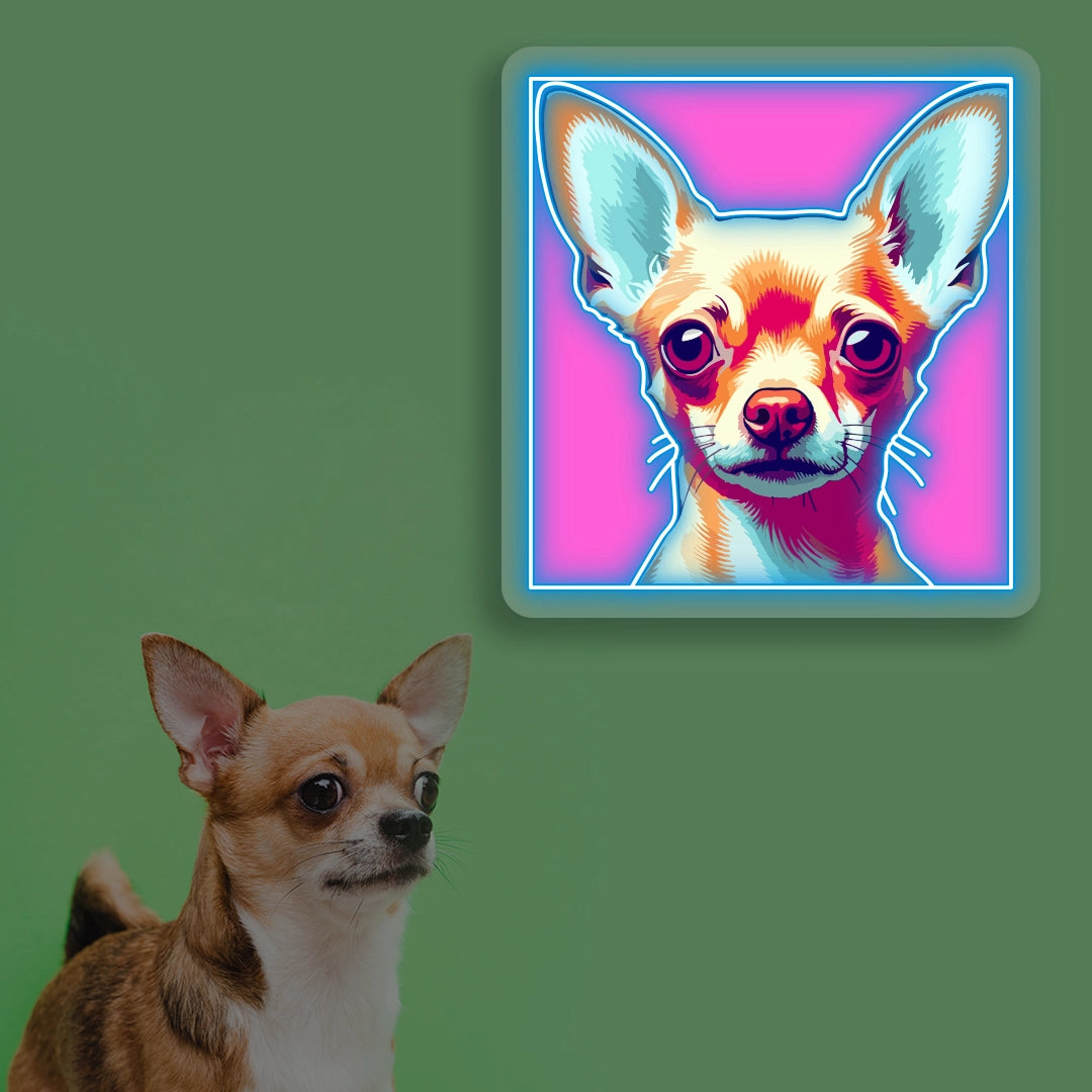 Pop Art Pink Chihuahua Neon Artwork in Iceblue color