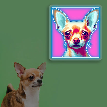 Pop Art Pink Chihuahua Neon Artwork in Iceblue color