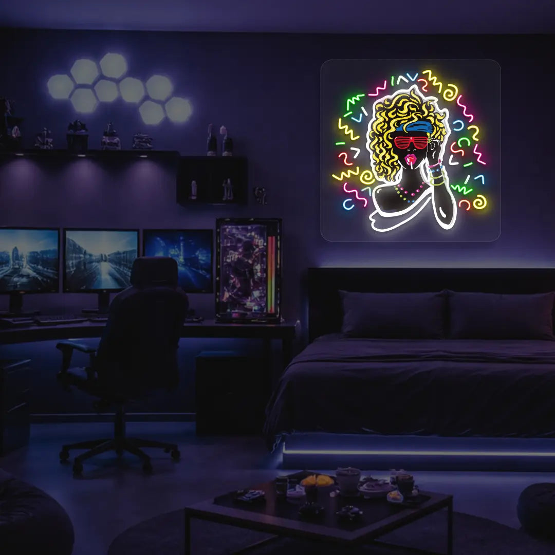 Funky Pop Diva Neon artwork in bed room