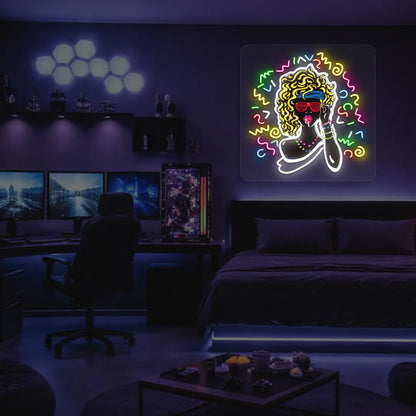 Funky Pop Diva Neon artwork in bed room