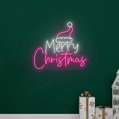 Christmas Cap Neon Sign | Pink