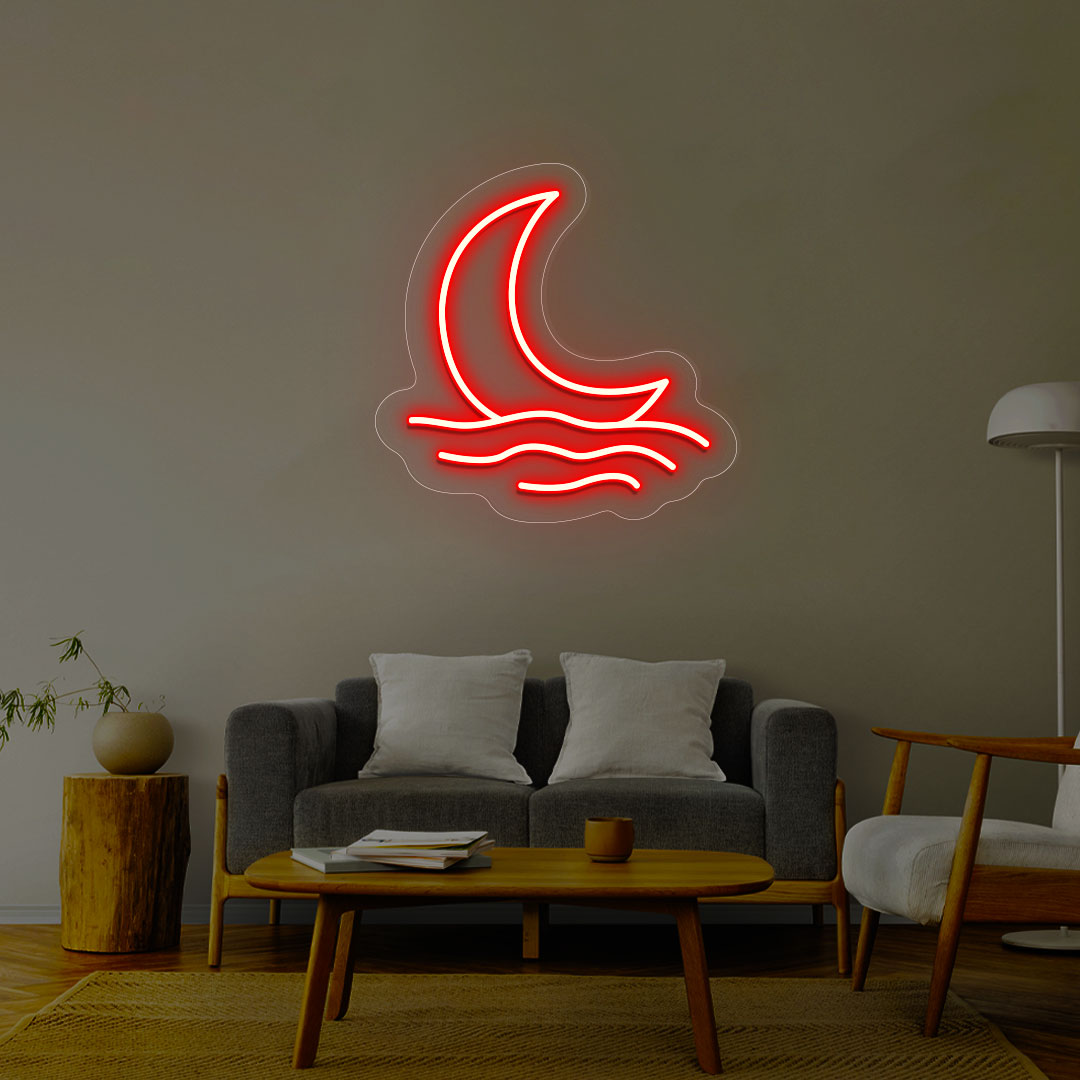 Moon With Waves Neon Sign | CNUS013170 | Red