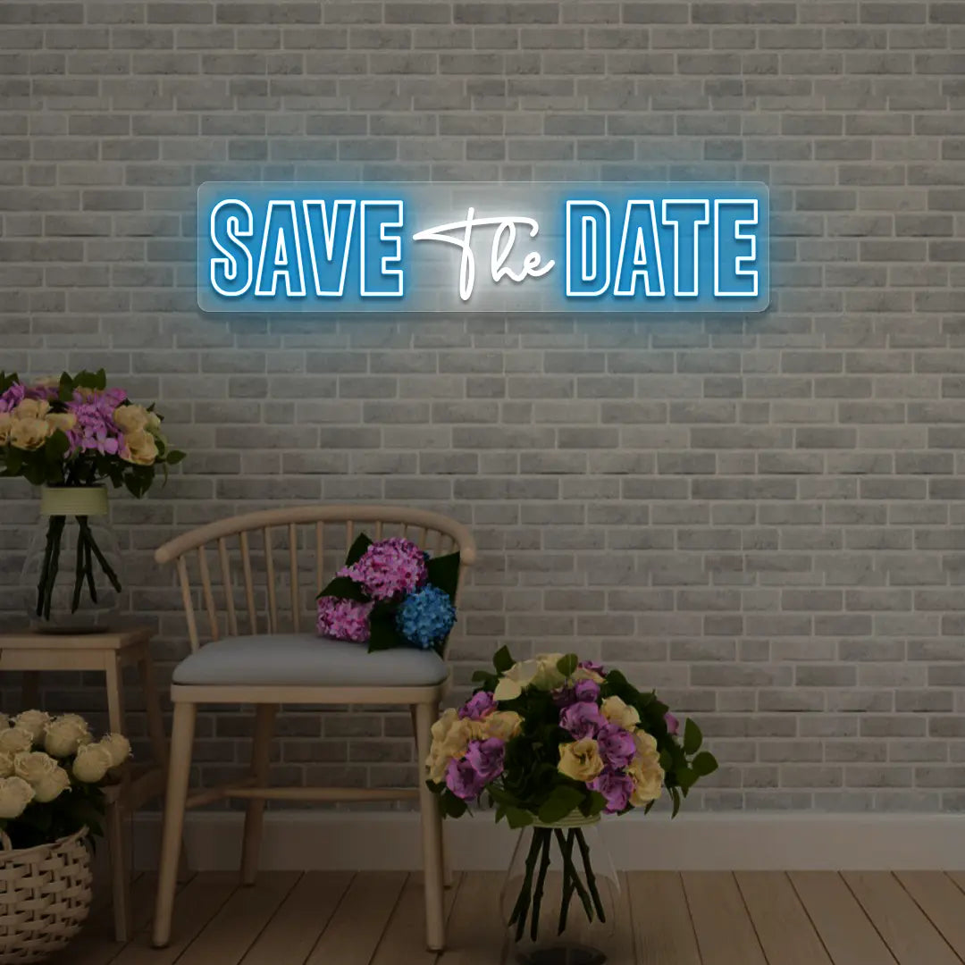 Save The Date Wedding Neon Sign in Iceblue