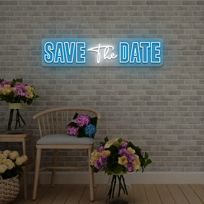 Save The Date Wedding Neon Sign in Iceblue
