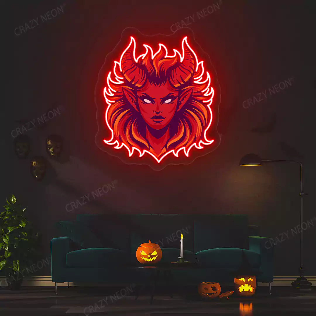 Fiery Demon Mane Neon Artwork | Red