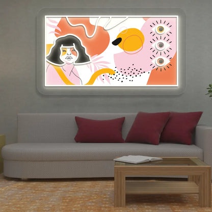 warm white abstract canvas Neon Artwork Sign mounted on a wall