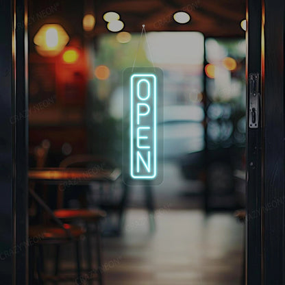 Vertical Open Neon Sign | Iceblue