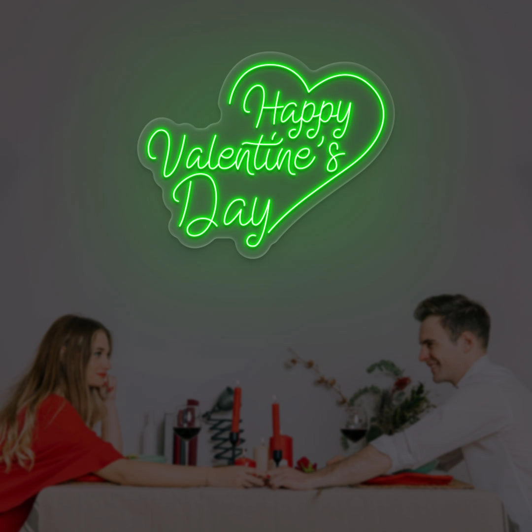 Happy valentine Day With Heart Neon Sign | Green